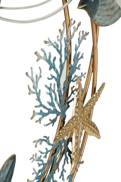 Pannello in metallo decorativo per soggiorno stile marino con pesci e stella marina cm 61x5x86h