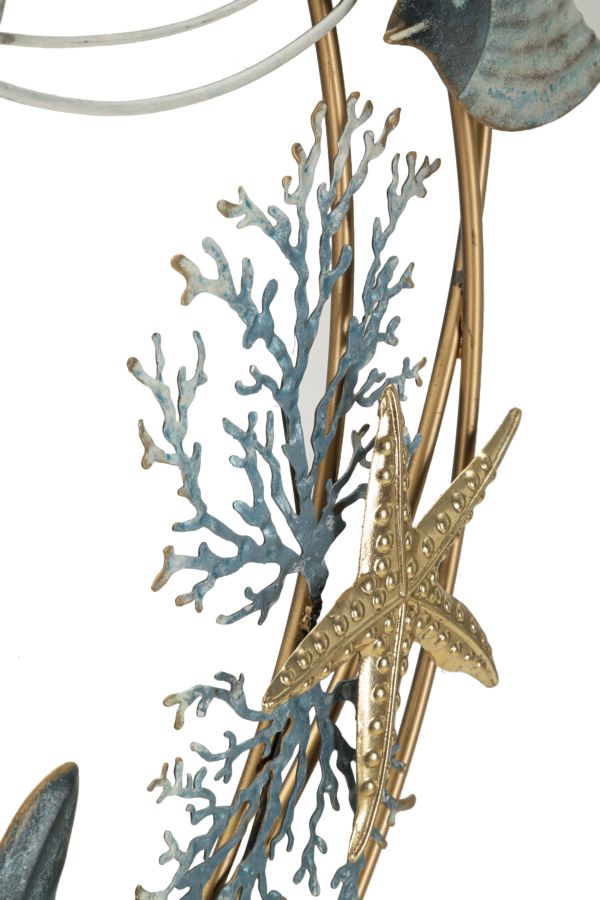 Pannello in metallo decorativo per soggiorno stile marino con pesci e stella marina cm 61x5x86h