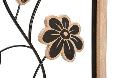 Pannello decorativo con cornice in legno e metallo con fiori cm 30x2x60h
