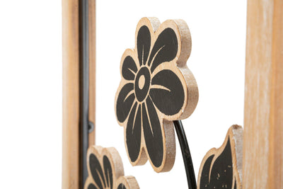 Pannello decorativo con cornice in legno e metallo con fiori cm 30x2x60h
