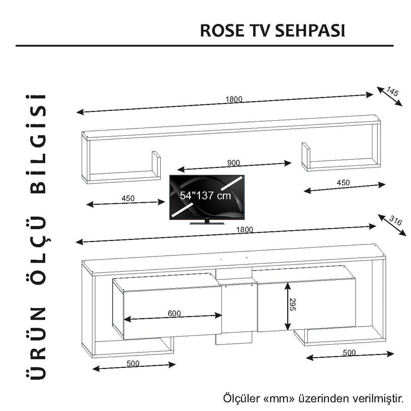 Composizione per soggiorno con mobile TV e mensola da parete design