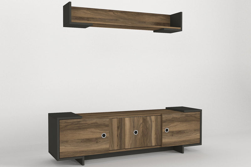 Parete attrezzata soggiorno con mobile porta TV e mensola noce e antracite cm 150x35x43h