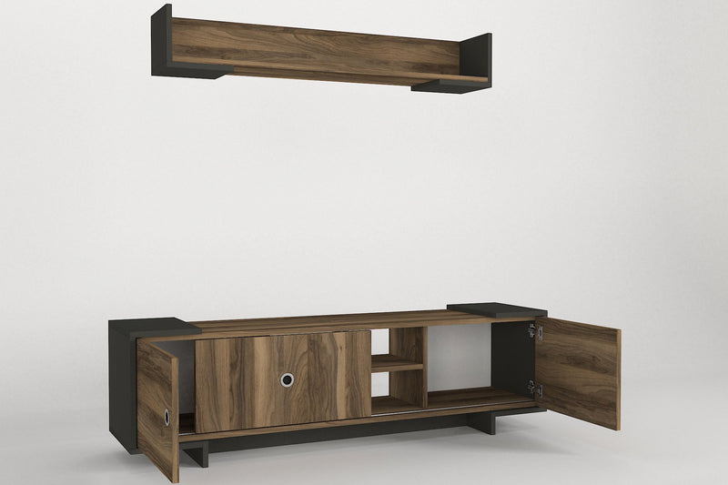 Parete attrezzata soggiorno con mobile porta TV e mensola noce e antracite cm 150x35x43h