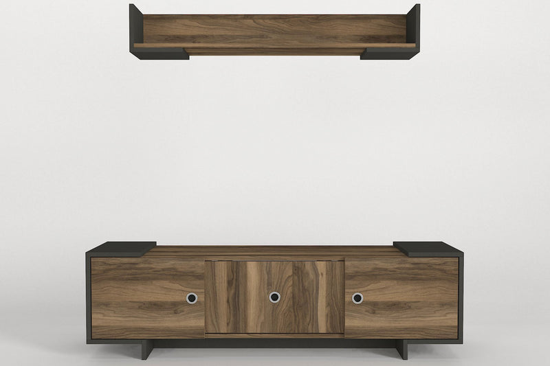 Parete attrezzata soggiorno con mobile porta TV e mensola noce e antracite cm 150x35x43h