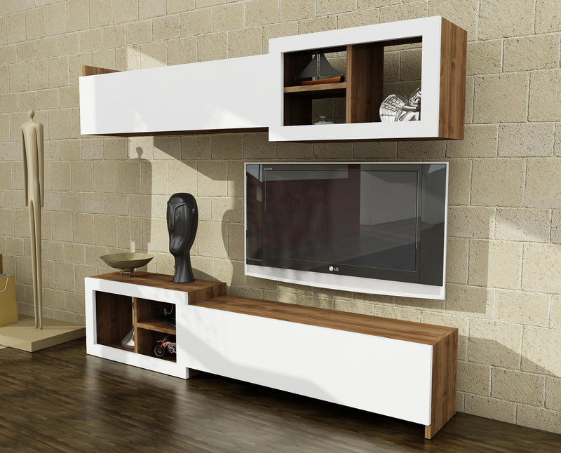 Parete attrezzata design con mensola da parete e mobile TV in legno elegante