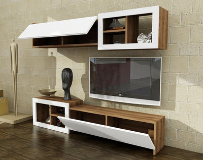 Parete attrezzata design con mensola da parete e mobile TV in legno elegante