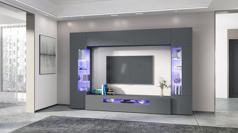 Parete attrezza spaziosa moderna grigio antracite opaco con vetrine cm 200x40x191h