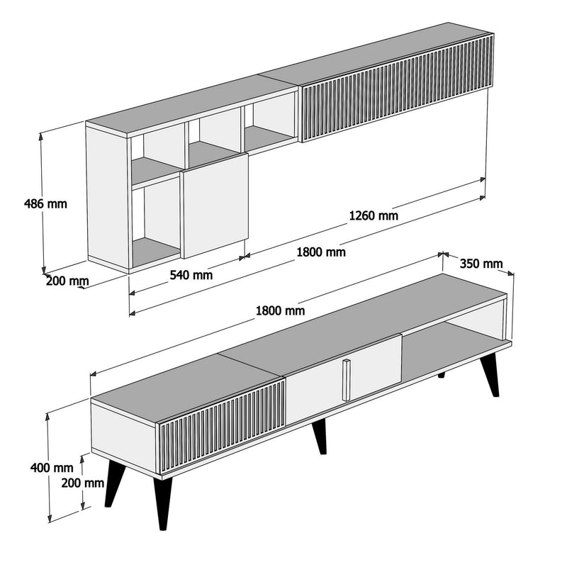 Parete living moderna con porta tv e pensile componibile marmo bianco e noce