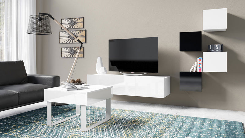 parete sospesa moderna con cubi bianco e nero pensile porta tv moderno