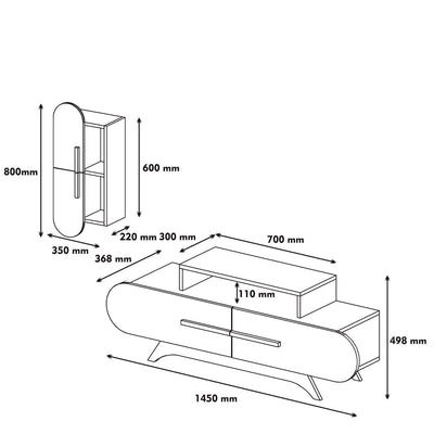 Parete living con porta tv e pensile moderno in legno noce e crema