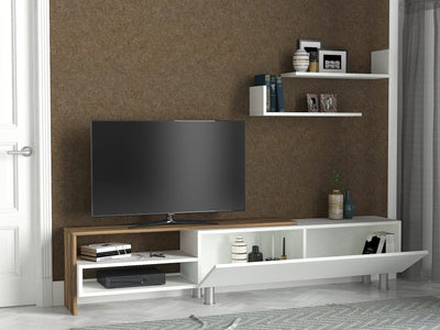 Parete zona giorno moderna set con mobile tv e 2 mensole bianco e noce