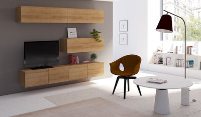 parete design moderno in legno colore quercia sospesa