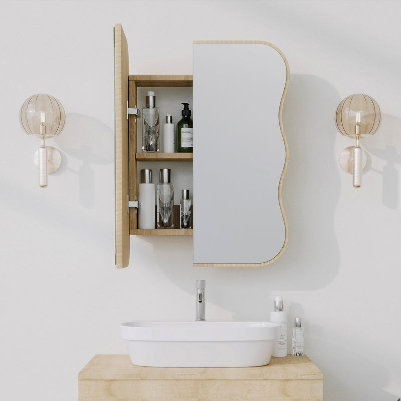 Pensile design da bagno 2 ante sagomate con specchio colore quercia cm 60x12x70h