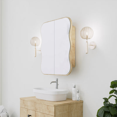Pensile design da bagno 2 ante sagomate con specchio colore quercia cm 60x12x70h
