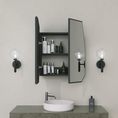 Pensile bagno design con specchio 2 ante in legno colore nero cm 60x12x70h