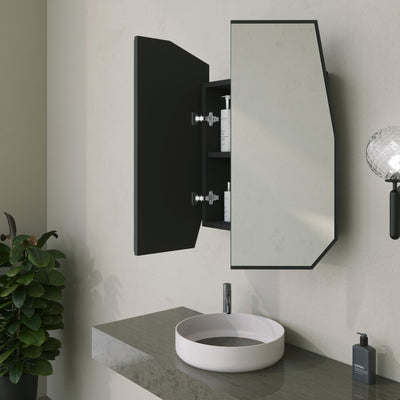 Pensile bagno design con specchio 2 ante in legno colore nero cm 60x12x70h