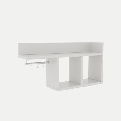 Pensile da cucina con ripiano 2 vani in legno bianco e ganci cm 72x18x37h