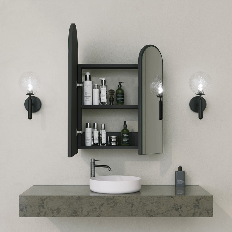 Pensile da bagno moderno 2 ante con specchio e ripiano colore nero cm 60x12x70h