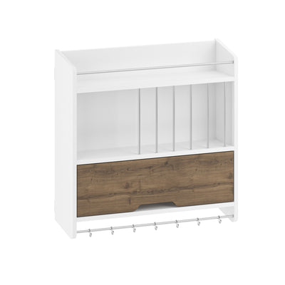 Pensile da cucina in legno bianco e noce con anta ripiani e ganci cm 76x20x76h