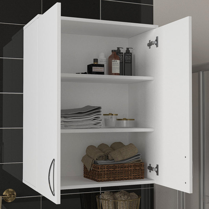 Pensile 2 ante con ripiani in legno bianco per cucina o bagno cm 70x34x90h