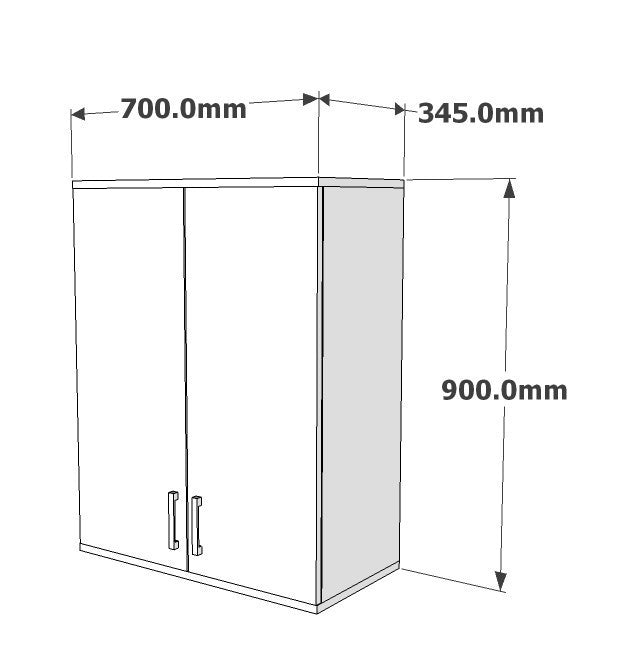 Pensile 2 ante con ripiani in legno bianco per cucina o bagno cm 70x34x90h