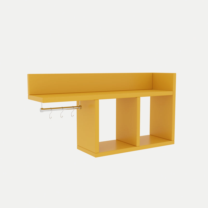 Pensile da muro per cucina in legno colore giallo con ganci cm 72x18x37h