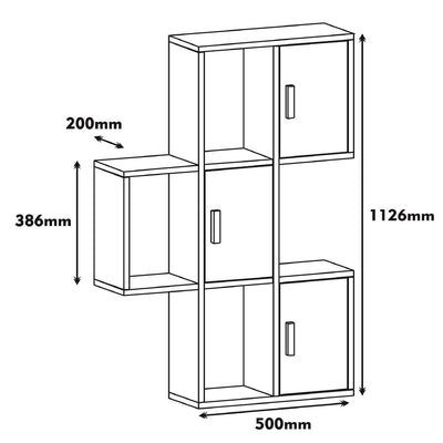 Pensile moderno da muro in legno noce e bianco 3 vani e 3 ante cm 50x20x112h