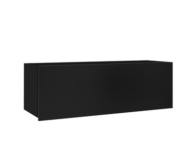 Parete design moderno colore nero con vetrinette e porta tv sospeso