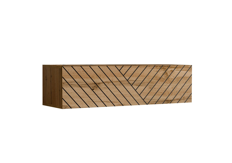 Emira - Parete sospesa living nero lucido e quercia con linee oblique - vari colori