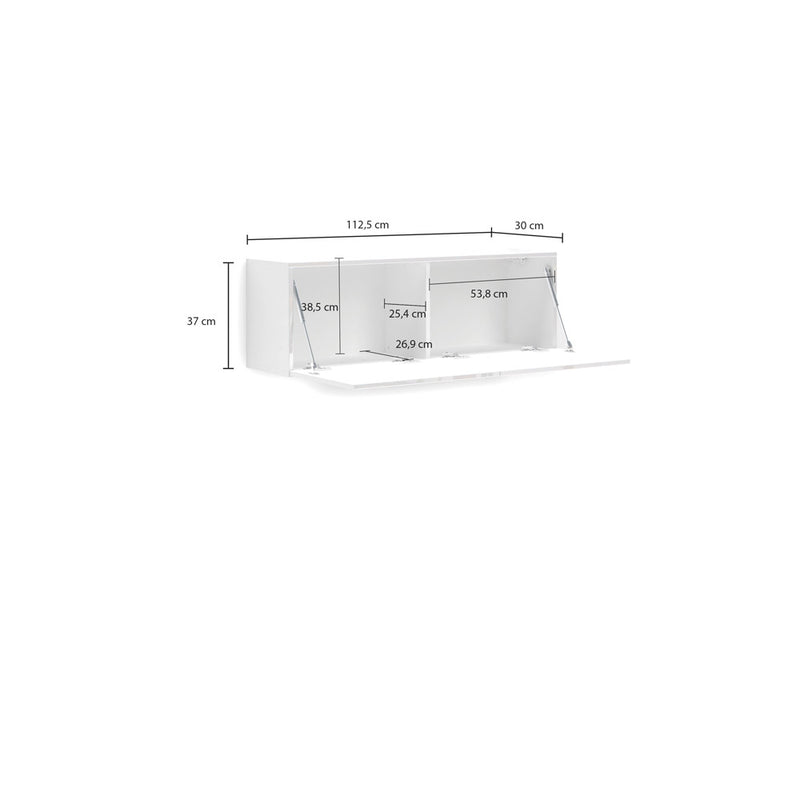 Pensile da parete moderno da soggiorno 2 ante bianco lucido cm 112x30x37h