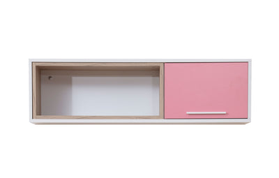 Pensile sospeso con anta e vano in legno rosa e bianco cm 120x27x33h