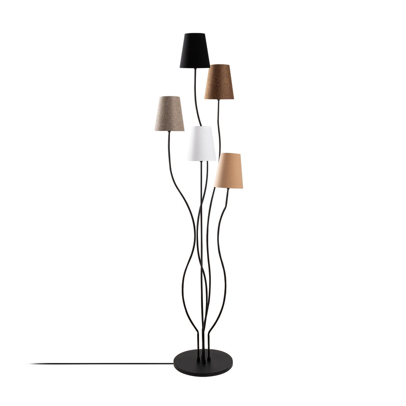Piantana moderna 5 paralumi multicolore aste in metallo nero cm 44x44x160h