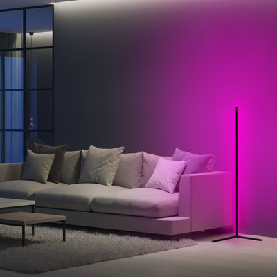 lampada da terra stile minimale in alluminio nero luce a led colore viola