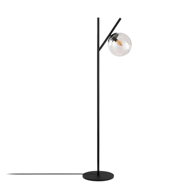 Lampada da terra minimal in metallo nero paralume in vetro trasparente cm 45x31x152h