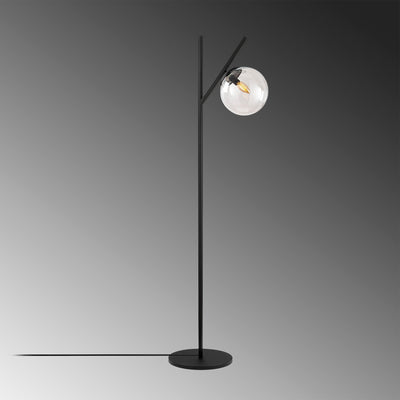 Lampada da terra minimal in metallo nero paralume in vetro trasparente cm 45x31x152h