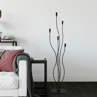 Piantana design struttura in metallo colore nero con 5 luci cm 35x35x155h