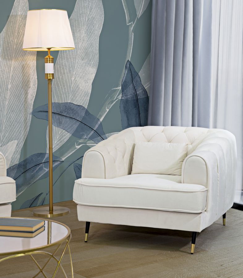 Poltrona imbottita moderna in tessuto effetto velluto colore crema cm 93x86x71h
