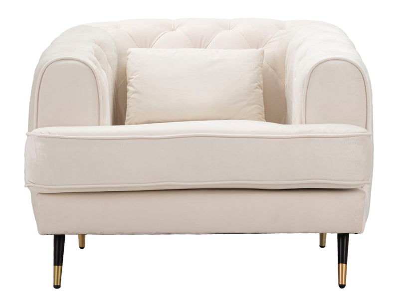 Poltrona imbottita moderna in tessuto effetto velluto colore crema cm 93x86x71h
