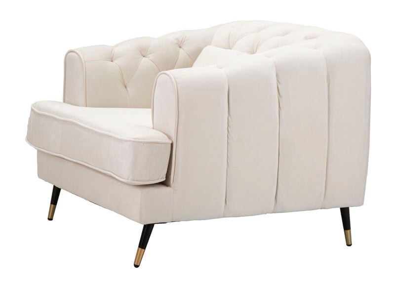 Poltrona imbottita moderna in tessuto effetto velluto colore crema cm 93x86x71h