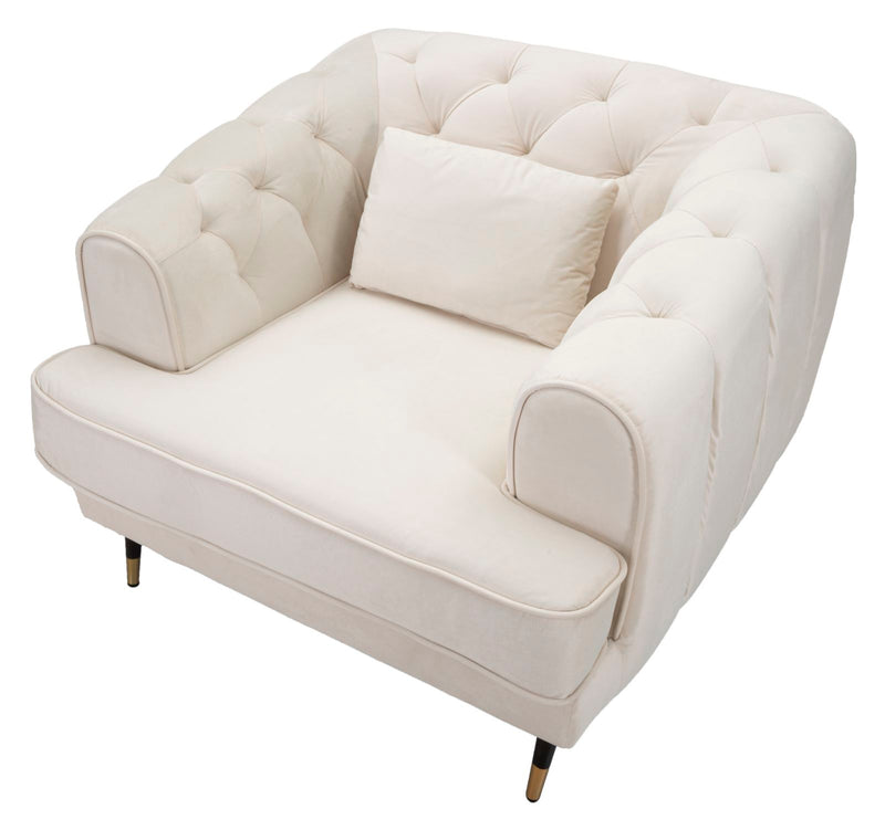 Poltrona imbottita moderna in tessuto effetto velluto colore crema cm 93x86x71h