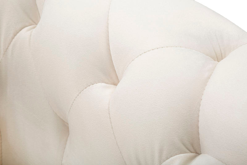 Poltrona imbottita moderna in tessuto effetto velluto colore crema cm 93x86x71h