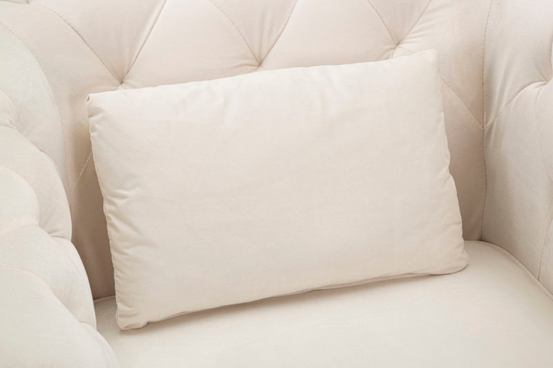 Poltrona imbottita moderna in tessuto effetto velluto colore crema cm 93x86x71h