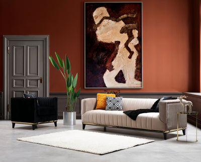 Poltrona design rivestita in tessuto nero con inserto dorato cm 83x85x75h