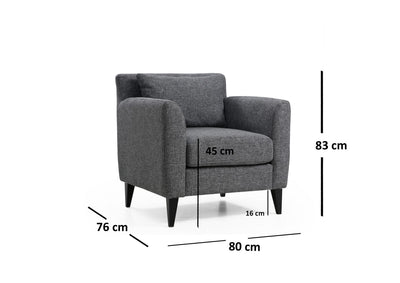 Poltrona salotto imbottita moderna in tessuto grigio cm 80x76x83h