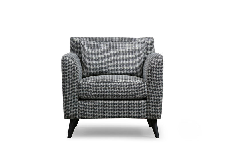 Poltrona imbottita rivestita in tessuto fantasia bianco e nero cm 82x75x83h