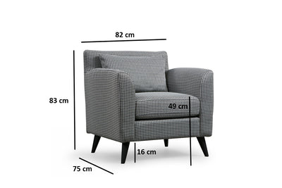 Poltrona imbottita rivestita in tessuto fantasia bianco e nero cm 82x75x83h