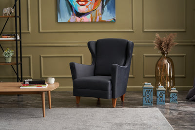 Poltrona con poggiatesta classica in velluto antracite cm 77x80x98h