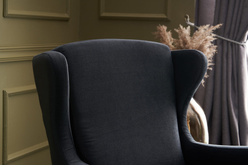 Poltrona con poggiatesta classica in velluto antracite cm 77x80x98h