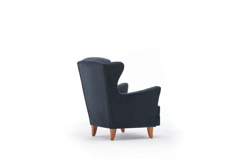 Poltrona con poggiatesta classica in velluto antracite cm 77x80x98h
