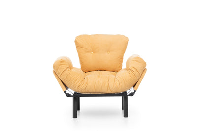 Poltrona in metallo e tessuto giallo con braccioli regolabili cuscini imbottiti cm 95x70x85h